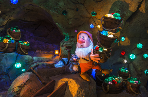A springtime opening is planned for the Seven Dwarfs Mine Train, a rollicking family-style coaster and the crown jewel of New Fantasyland at the Magic Kingdom Park. Walt Disney World Resort guests will be treated to an exciting, musical ride into the mine "where a million diamonds shine" as the lovable world of Sleepy, Doc, Grumpy, Bashful, Sneezy, Happy and Dopey comes to life. One feature will be first-of-its-kind ride vehicles mounted in cradle-like pivots that allow the vehicles to swing back and forth during the ride. Adding to the fun, the journey will be accompanied by beloved music from the Disney film classic. On their adventure, riders pass by animated figures of Snow White, the Seven Dwarfs and playful forest critters. The attraction will complete New Fantasyland, the largest expansion in Magic Kingdom history. Walt Disney World Resort is in Lake Buena Vista, Fla. (Matt Stroshane, photographer)
